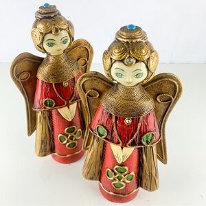 Vintage Mid Century Modern Christmas Angel Paper Mache Red Gold Wings Japan Mcm